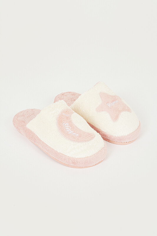 Pembe -Beyaz Ay Yıldız Ev Terliği - 