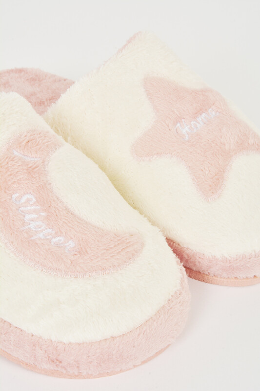 Pembe -Beyaz Ay Yıldız Ev Terliği - 