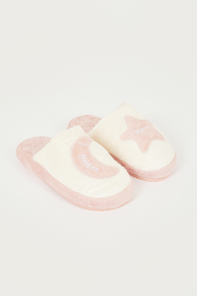 Pembe -Beyaz Ay Yıldız Ev Terliği - 1