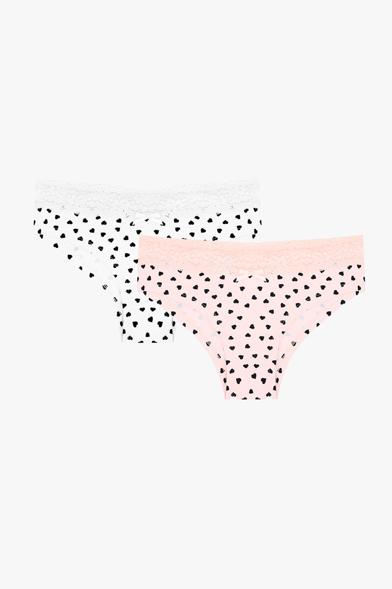 Pembe Beyaz Beli Dantelli 2'li Hipster Külot - 6