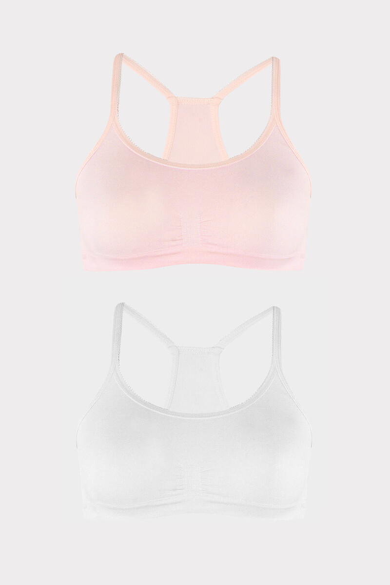 Pembe Beyaz Kız Çocuk 2'li First Bra - 1