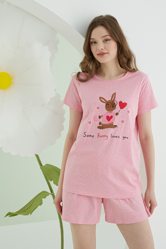 Pembe Bunny Şortlu Pijama Takımı - Thumbnail