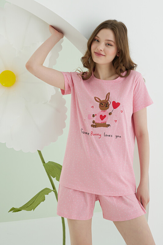 Pembe Bunny Şortlu Pijama Takımı - Thumbnail