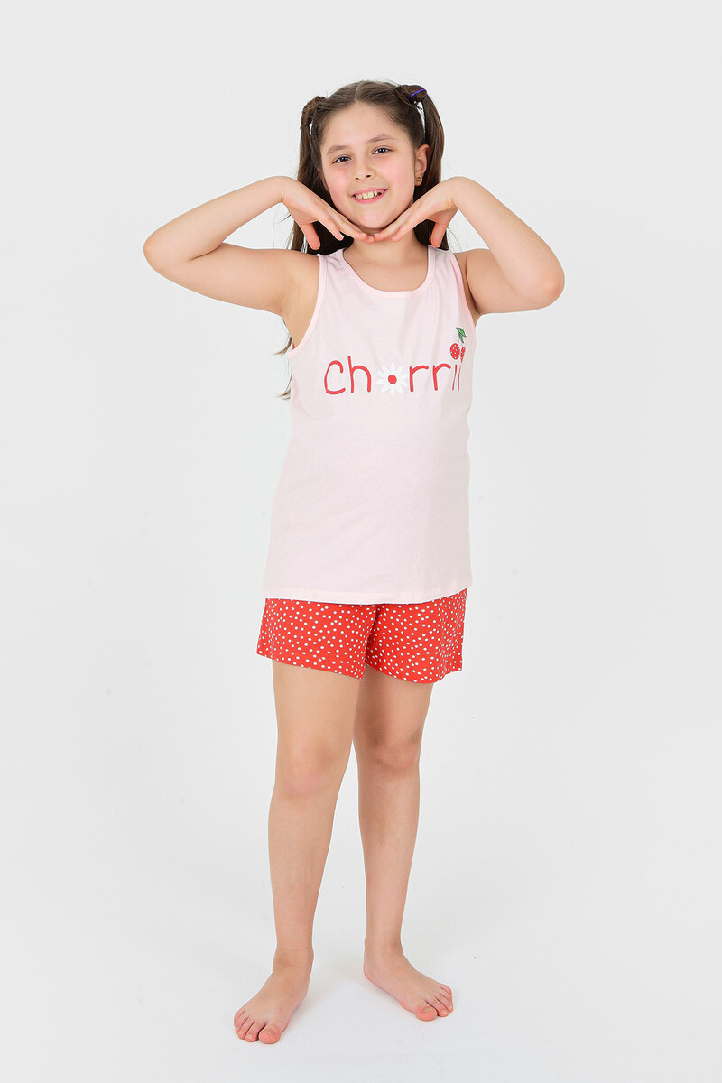 Pembe Cherry Çocuk Şortlu Pijama Takımı - 4