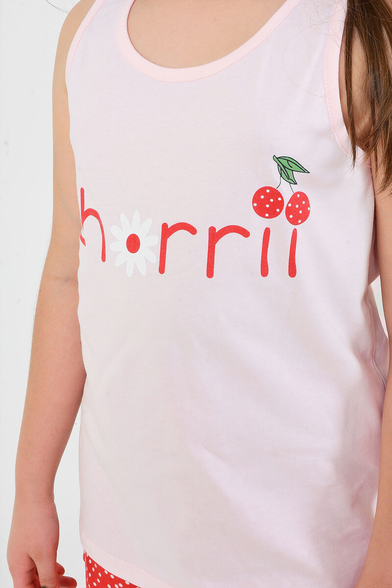 Pembe Cherry Çocuk Şortlu Pijama Takımı - 5