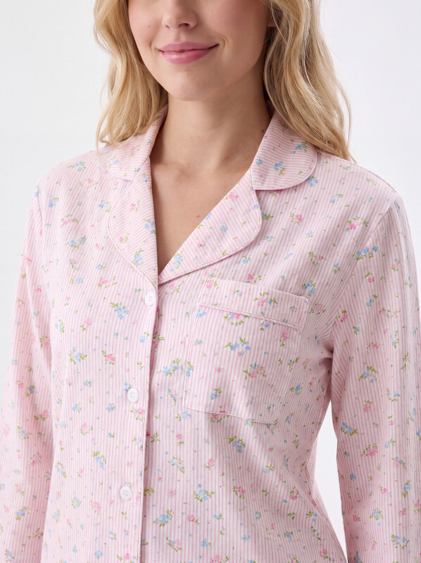 Pembe Çiçekli Önden Düğmeli Pijama Takım - NBB