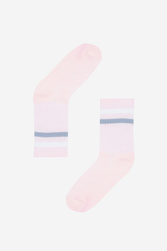 Pembe Çizgili Havlu Soket Çorap - Thumbnail