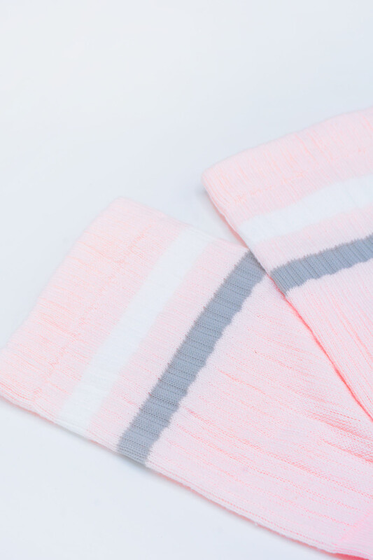 Pembe Çizgili Havlu Soket Çorap - Thumbnail