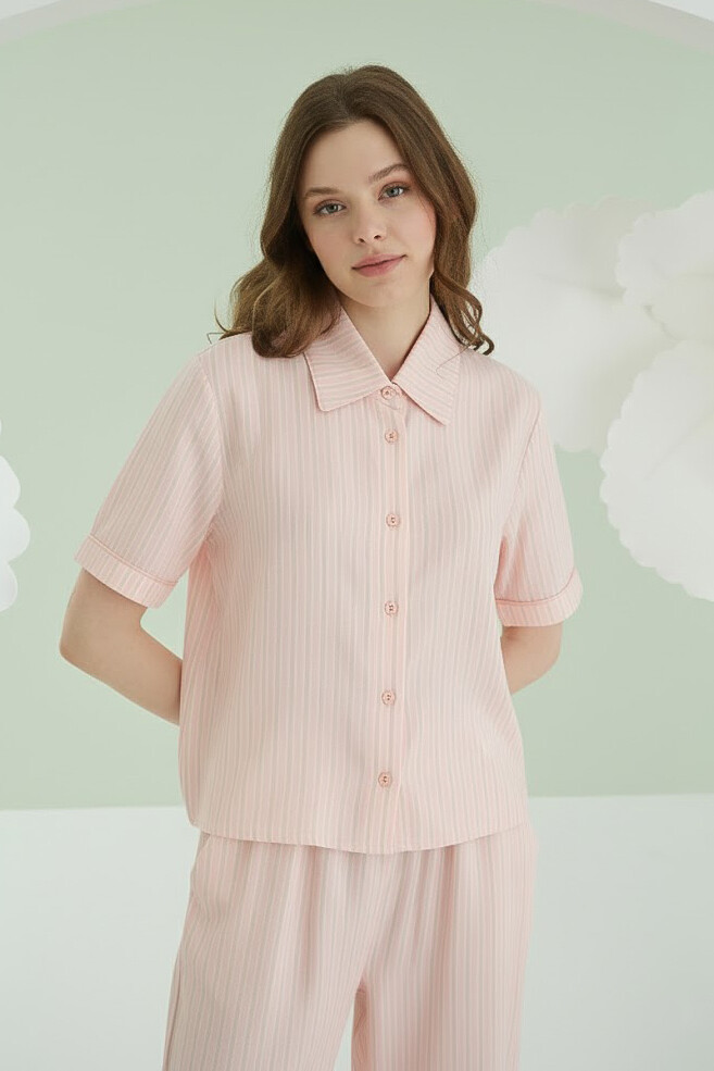 Pembe Çizgili Pijama Takım - 1