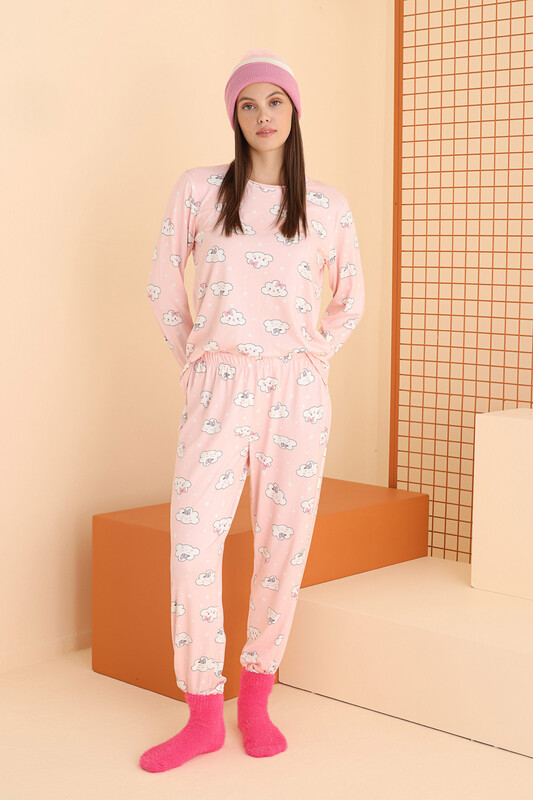 Pembe Cloud Pattern Pijama Takımı - Thumbnail