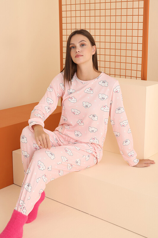 Pembe Cloud Pattern Pijama Takımı - Thumbnail