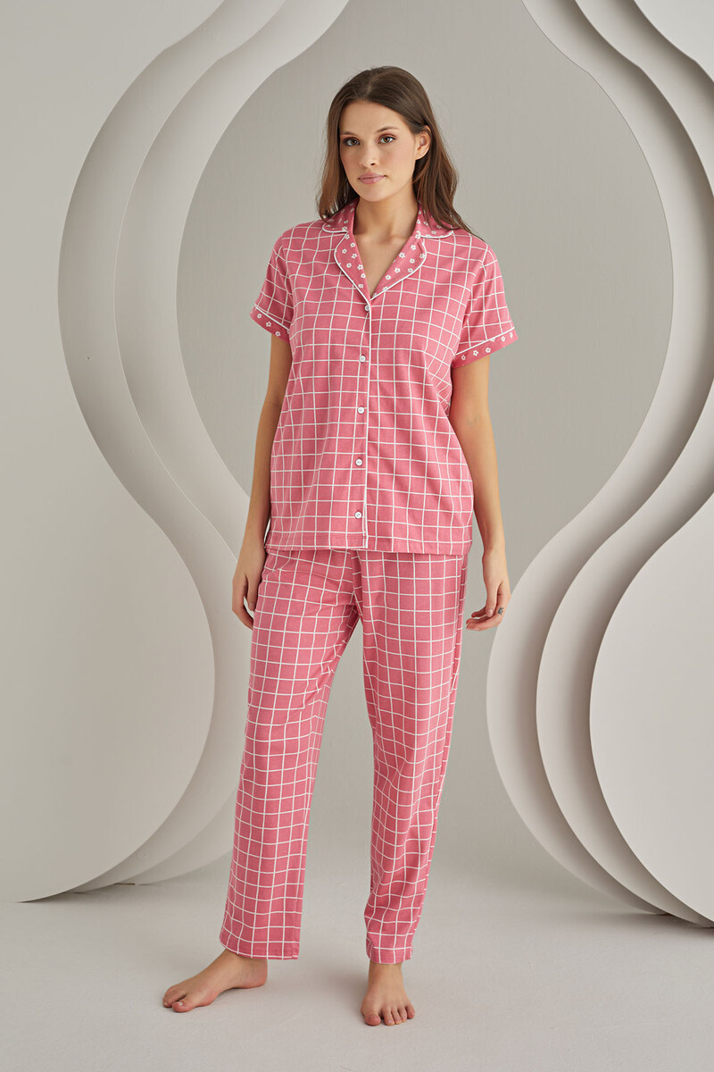 Pembe Fujia Önden Düğmeli Pijama Takımı - 1