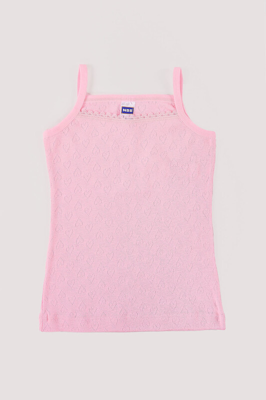 Pembe Jakarlı İp Askılı Kız Çocuk Atlet 