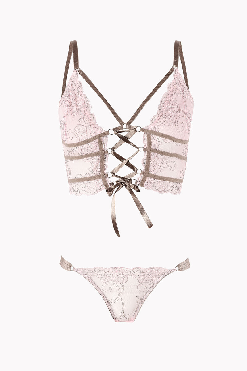 Pembe Kahve Dekolteli Kapsız Bralet Takım - 1