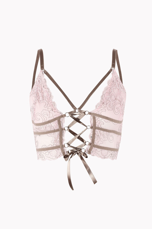 Pembe Kahve Dekolteli Kapsız Bralet Takım - NBB