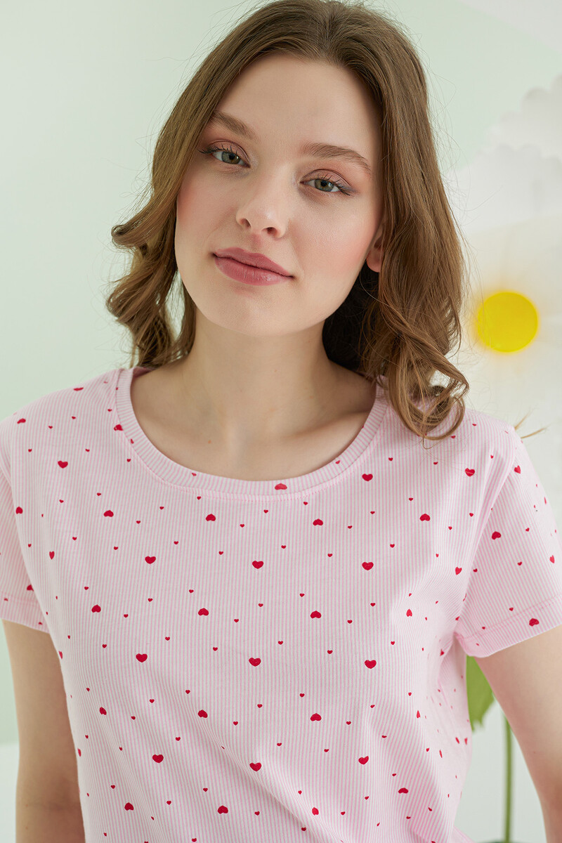 Pembe Kalpli Şortlu Pijama Takımı - 4
