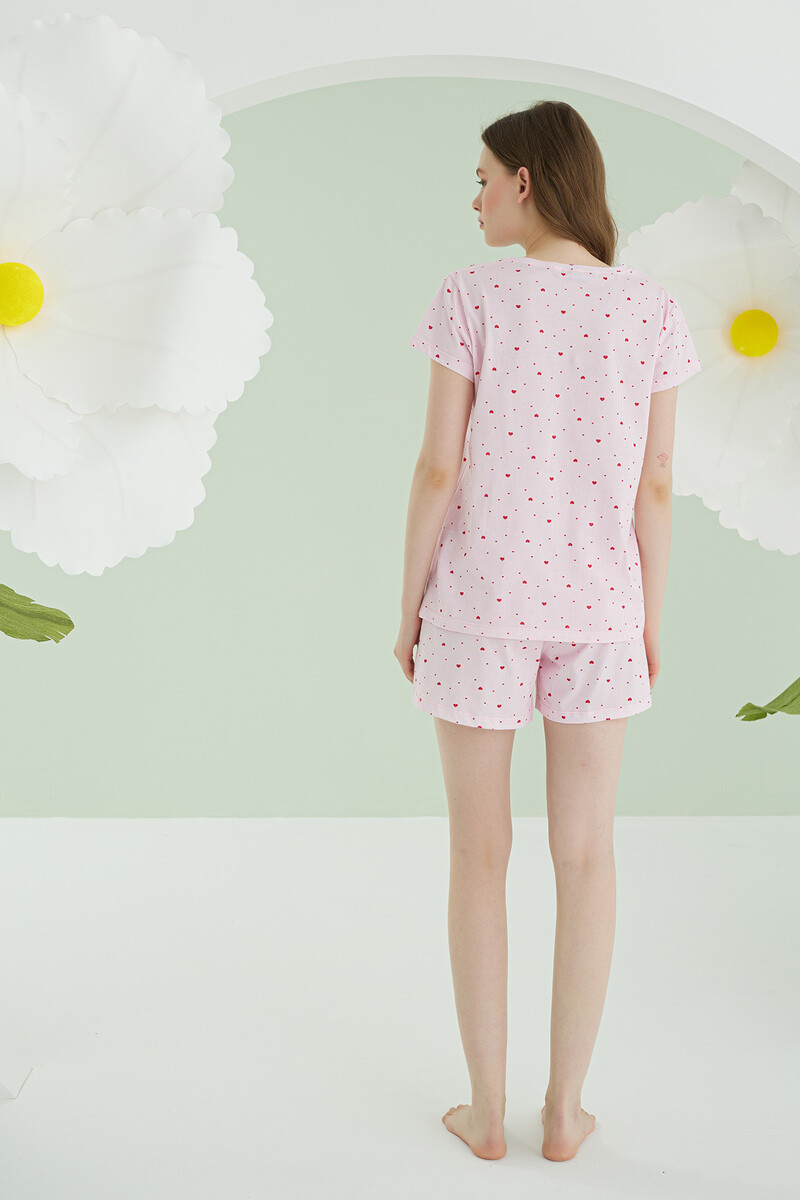 Pembe Kalpli Şortlu Pijama Takımı - 5