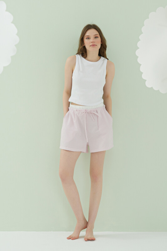 Pembe Kurdele Crop Şort Takım - NBB