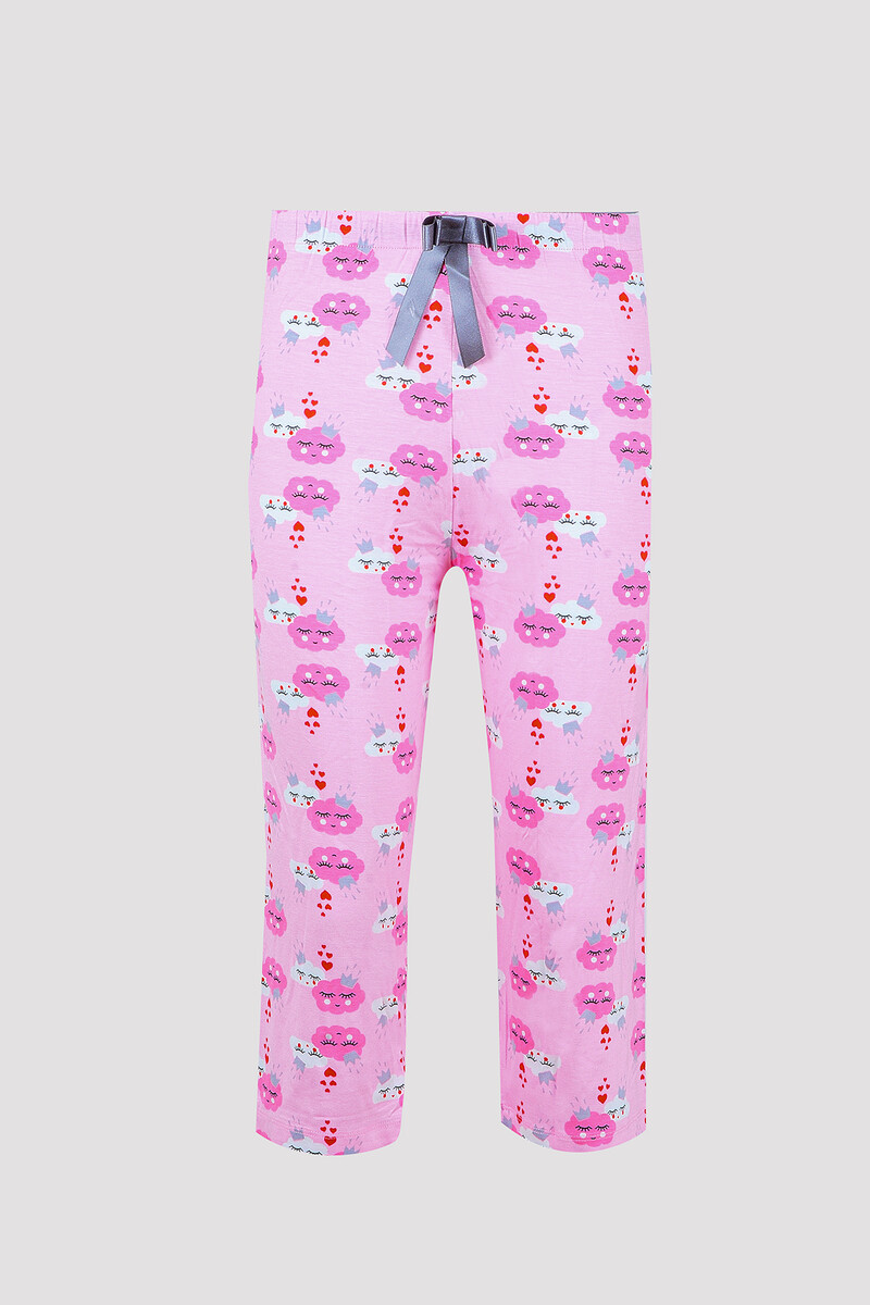 Pembe Loya Start Bulut Desen Kapri Pijama Altı - 1