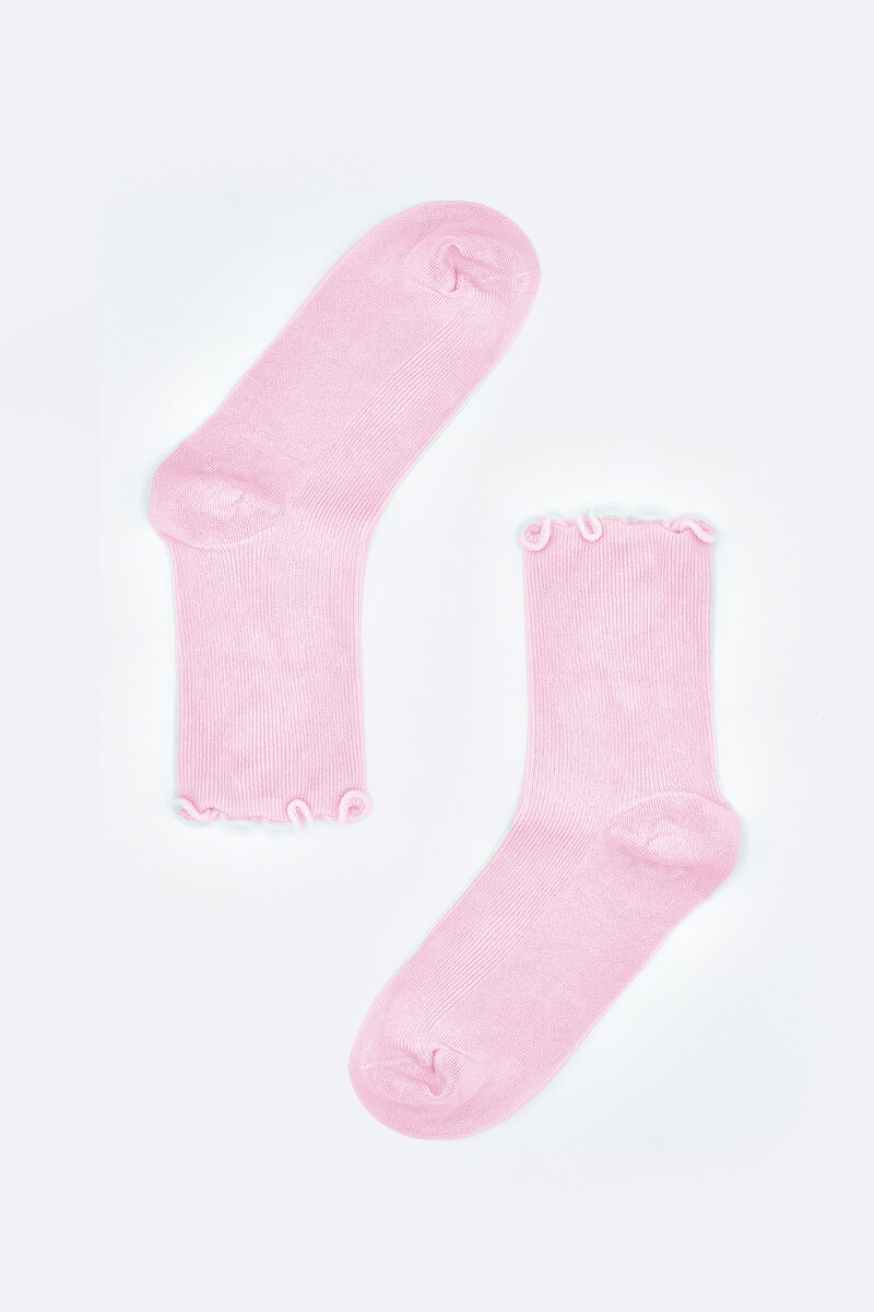 Pembe Marul Büzgülü Soket Çorap - 1