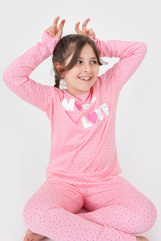 Pembe More Love Çocuk Pijama Takım - Thumbnail