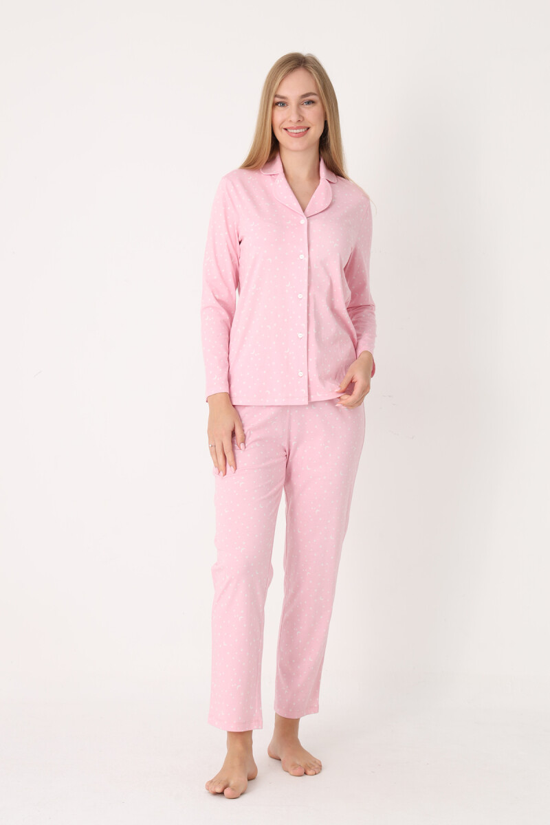 Pembe Moon And Stars Önden Düğmeli Pijama Takım - 2