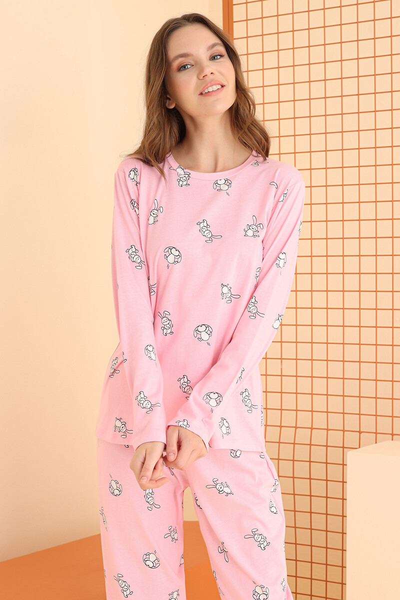 Pembe Neşeli Tavşan Pijama Takım - 3