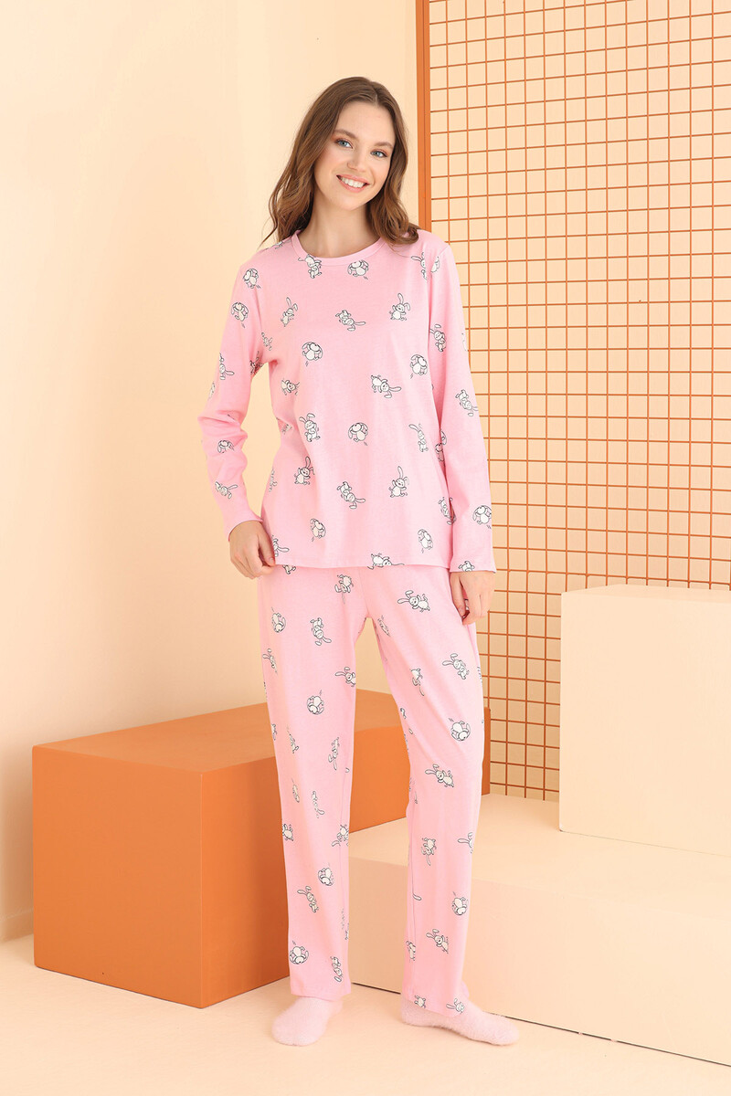 Pembe Neşeli Tavşan Pijama Takım - 1