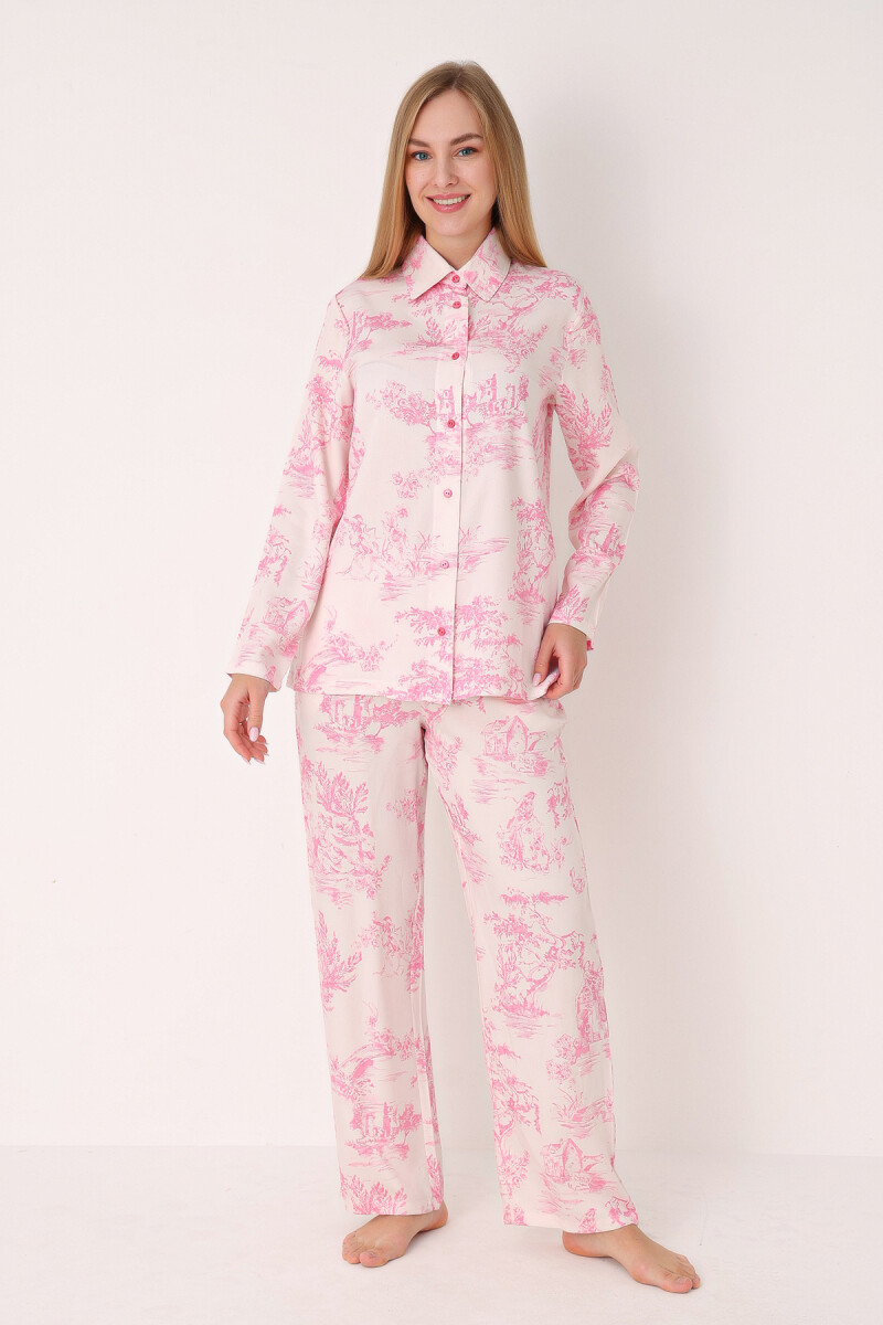 Pembe Önden Düğmeli Pijama Takım - 2