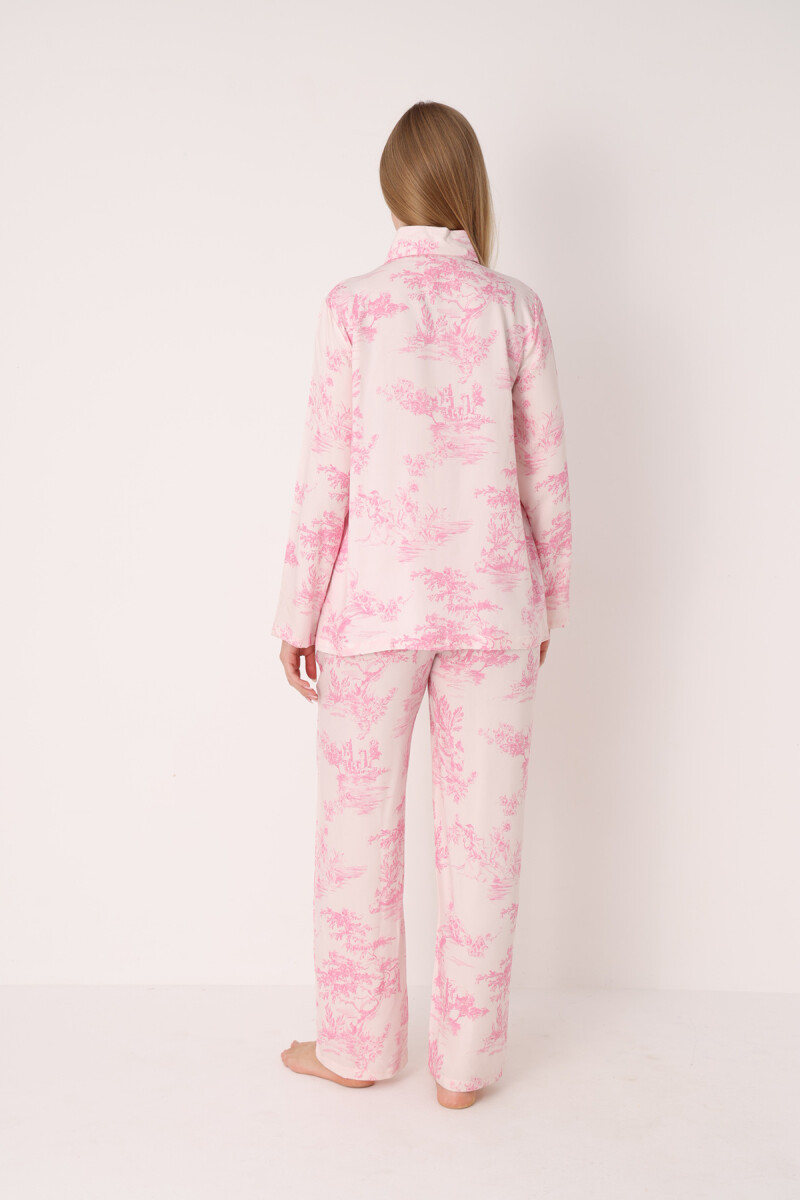 Pembe Önden Düğmeli Pijama Takım - 3