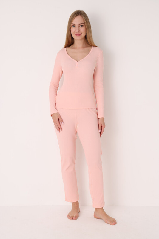 Pembe Patlı V Yaka Pijama Takım 