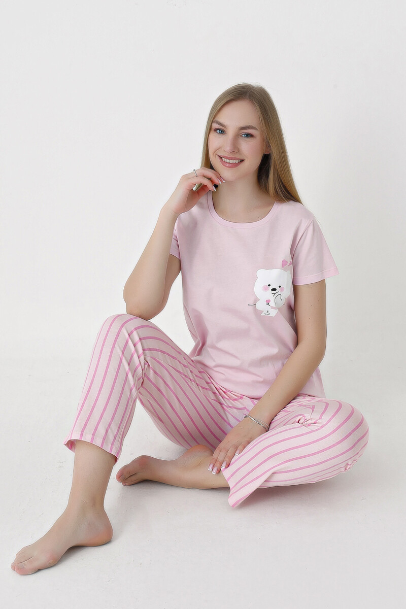 Pembe Pimp Çizgili Pijama Takım - 1