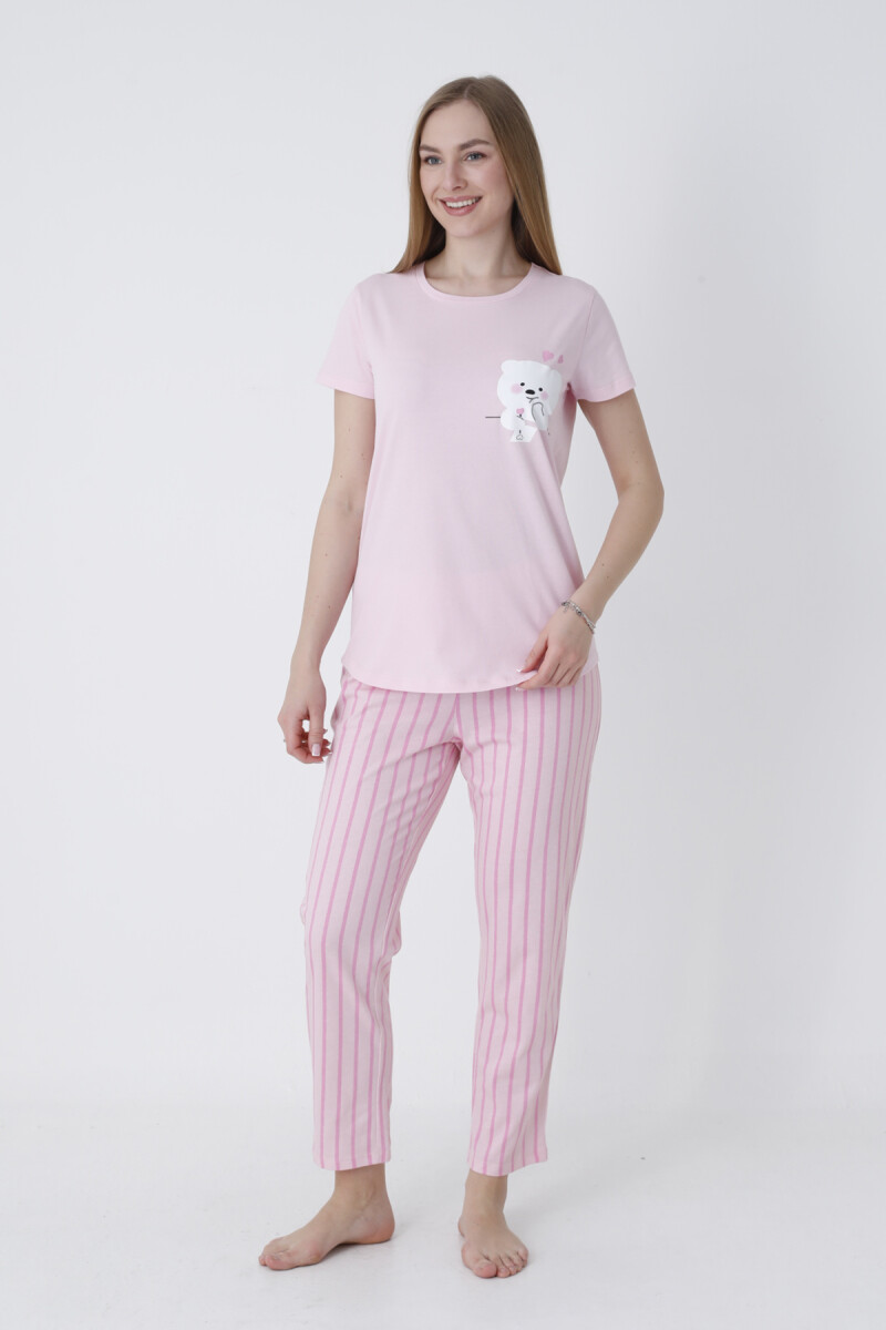 Pembe Pimp Çizgili Pijama Takım - 2