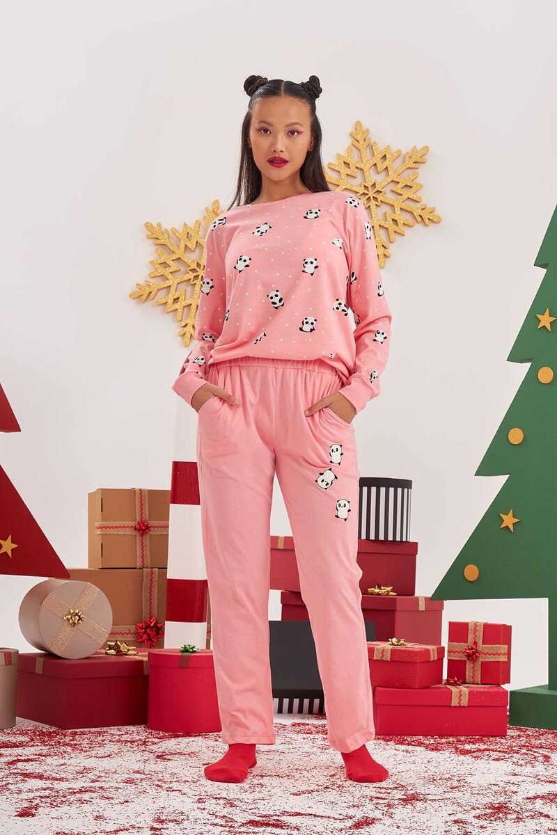 Pembe Puantiyeli Pandalı Pijama Takımı - 2