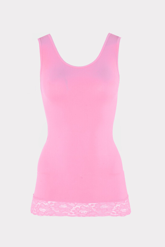Pembe Seamless Dantelli Geniş Askılı Atlet 