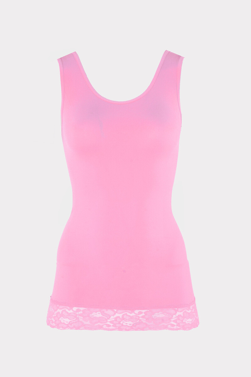 Pembe Seamless Dantelli Geniş Askılı Atlet - 1