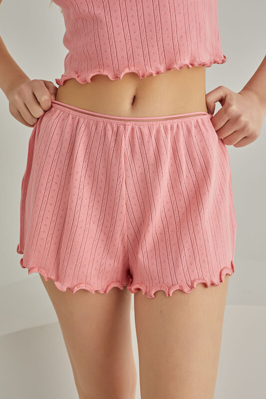 Pembe Self Patterned Crop Şort Takım - NBB
