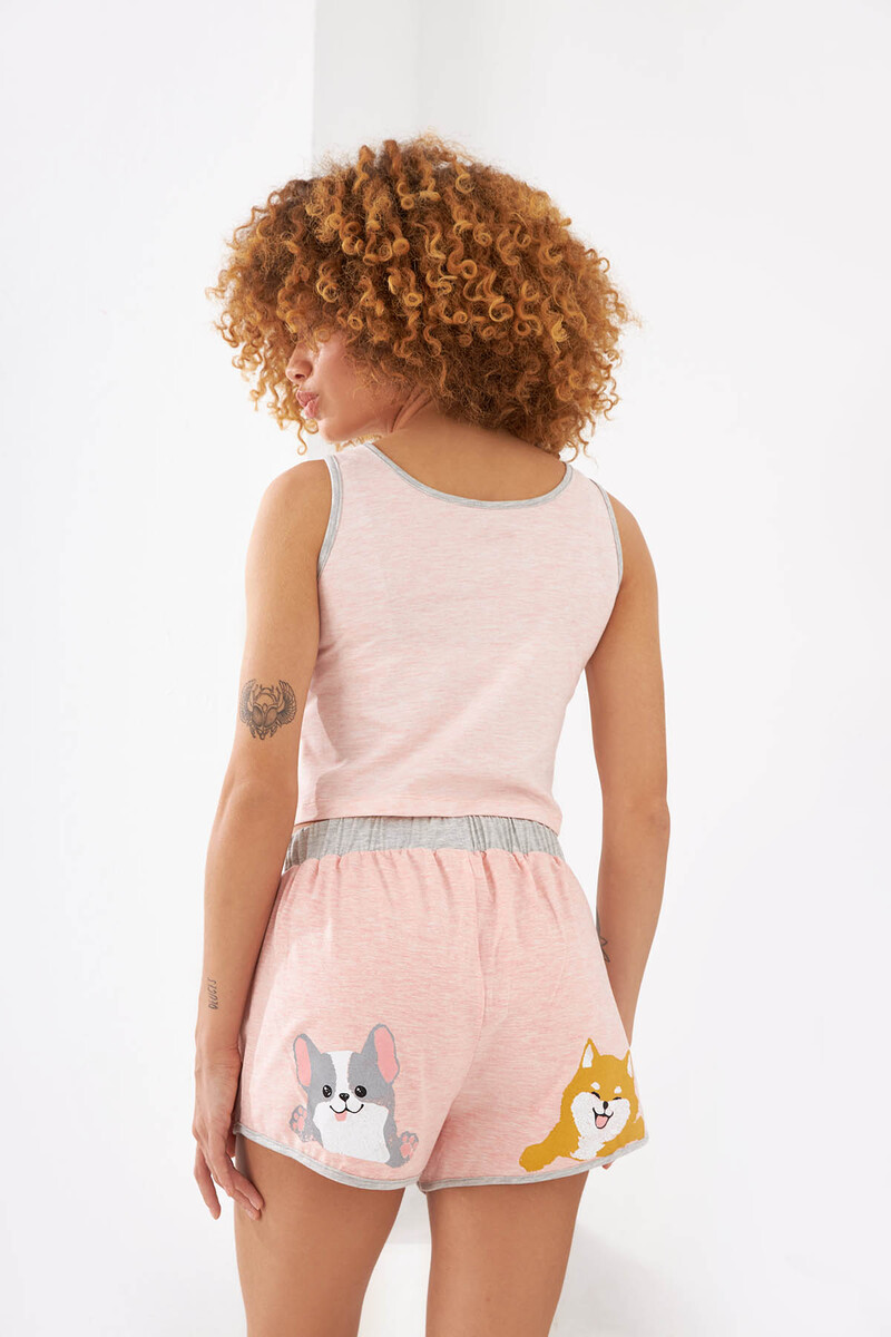 Pembe Shiba Paw Askılı Şort Takımı - 3
