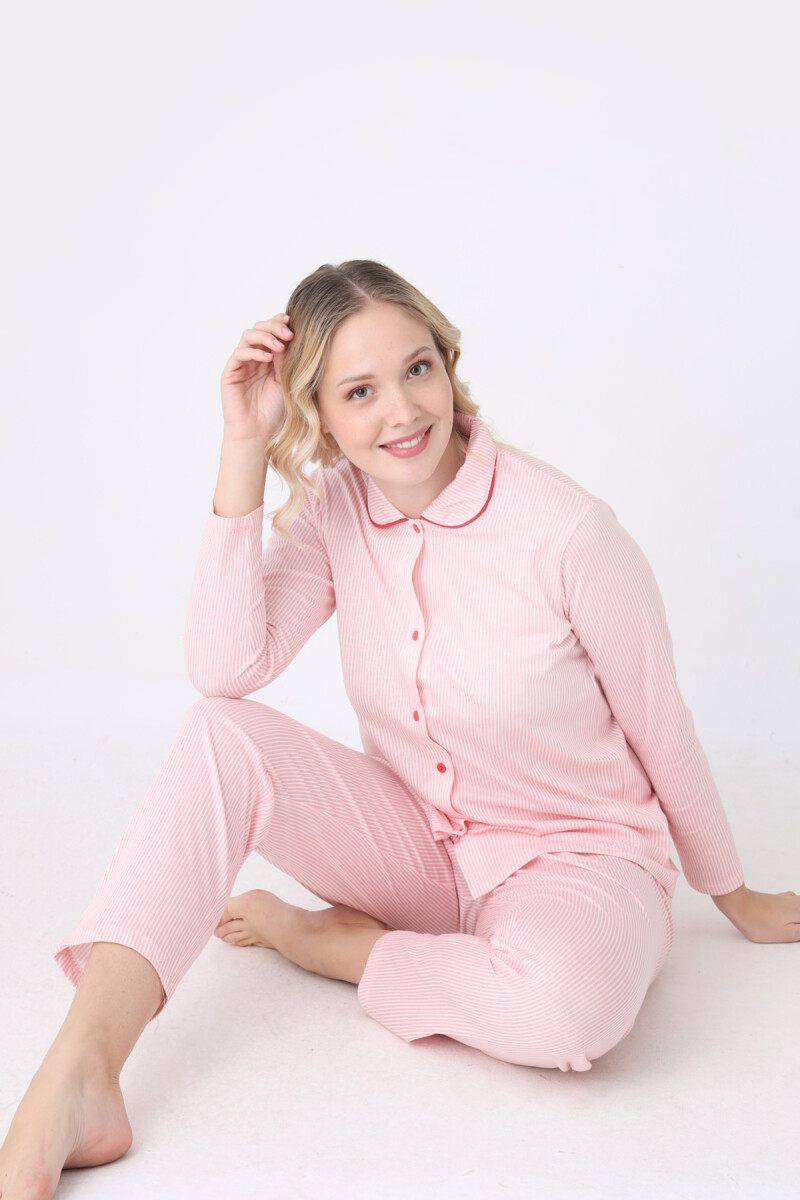 Pembe Sleepy Önden Düğmeli Pijama Takım - 1