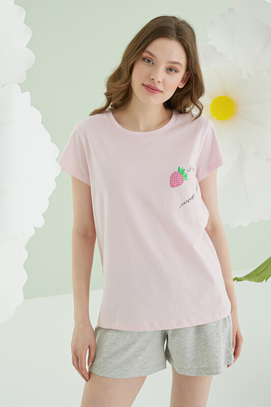 Pembe Strawberry Şortlu Pijama Takımı - Thumbnail