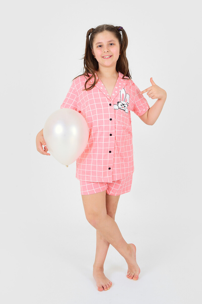 Pembe Strored Rabbit Çocuk Şortlu Pijama Takımı - 1