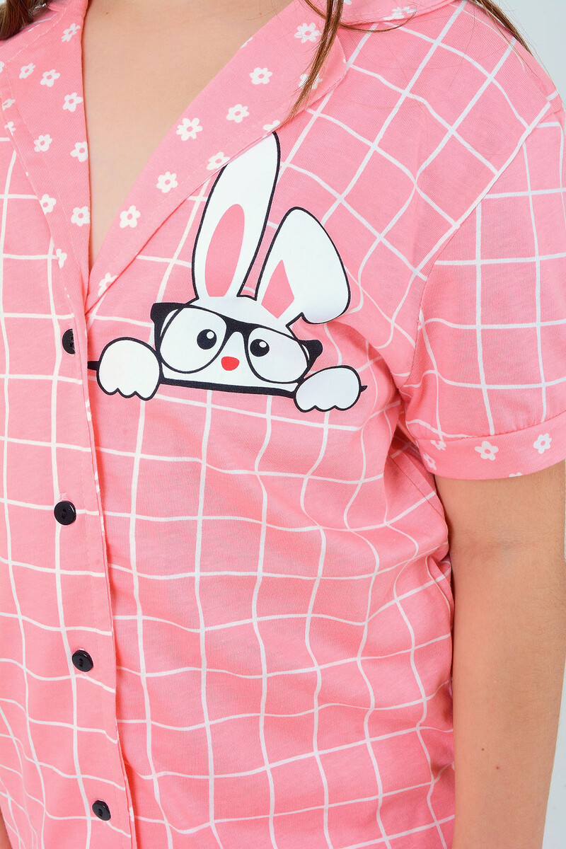 Pembe Strored Rabbit Çocuk Şortlu Pijama Takımı - 5