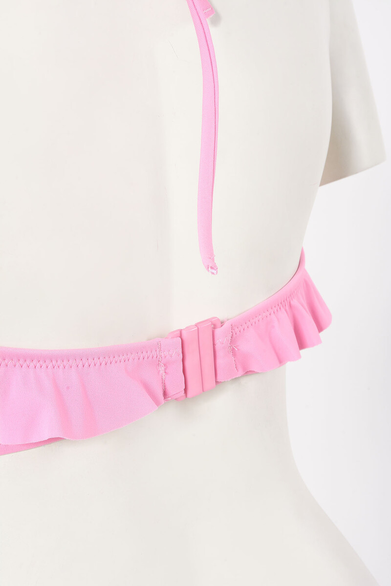 Pembe Volanlı Straplez Tek Üst Bikini - 2