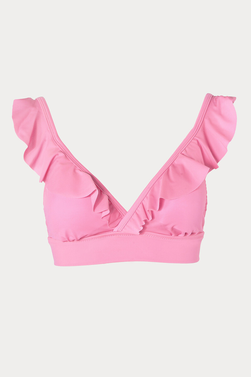 Pembe Volanlı Tek Üst Bikini - 1