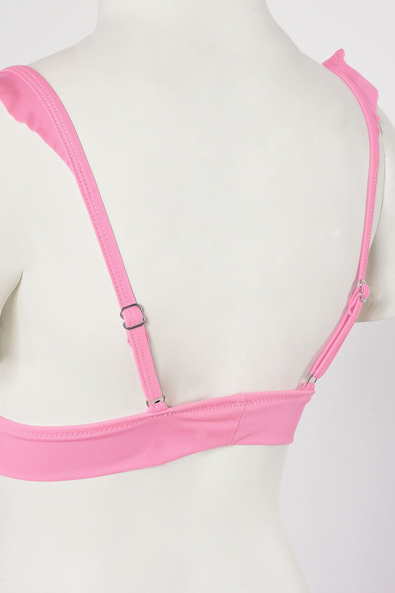 Pembe Volanlı Tek Üst Bikini - 2