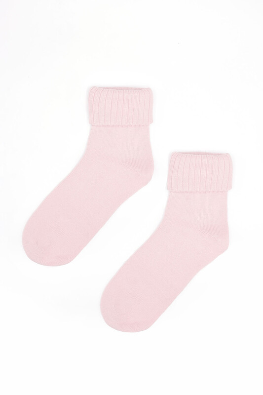 Pembe Yünlü Soft Kıvrık Soket Çorap - Thumbnail