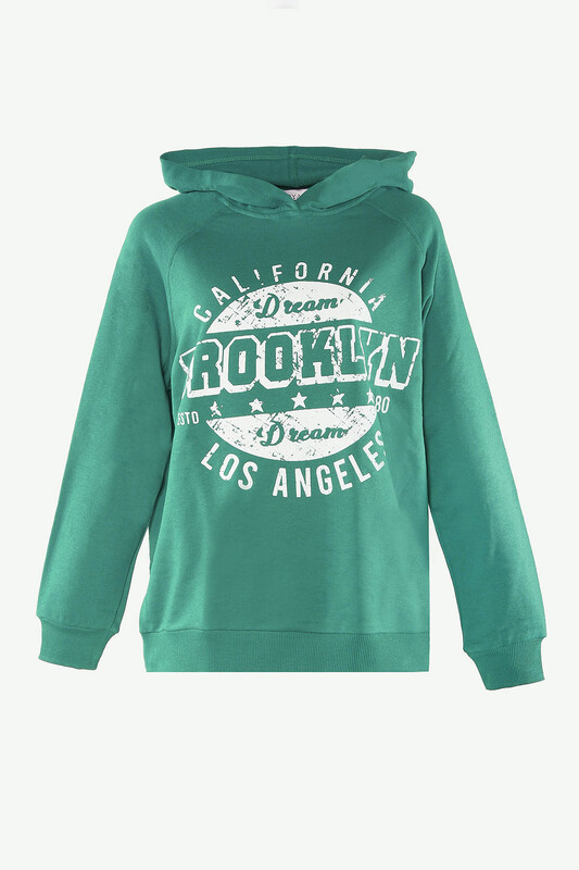Petrol Brooklyn Baskılı Kapüşonlu Sweatshirt - Thumbnail
