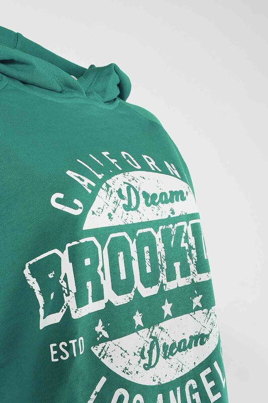 Petrol Brooklyn Baskılı Kapüşonlu Sweatshirt - Thumbnail