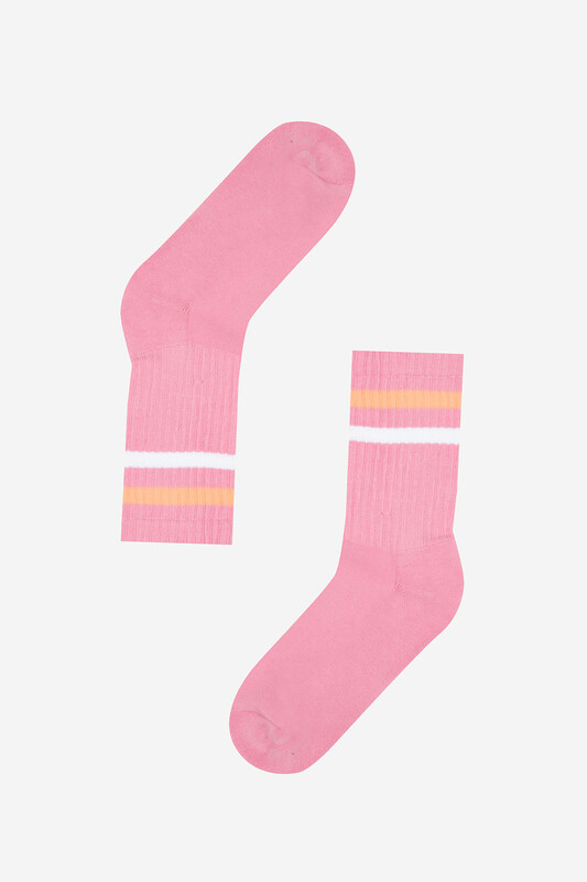 Pudra Çizgili Havlu Soket Çorap - Thumbnail