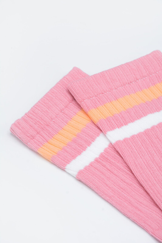 Pudra Çizgili Havlu Soket Çorap - Thumbnail